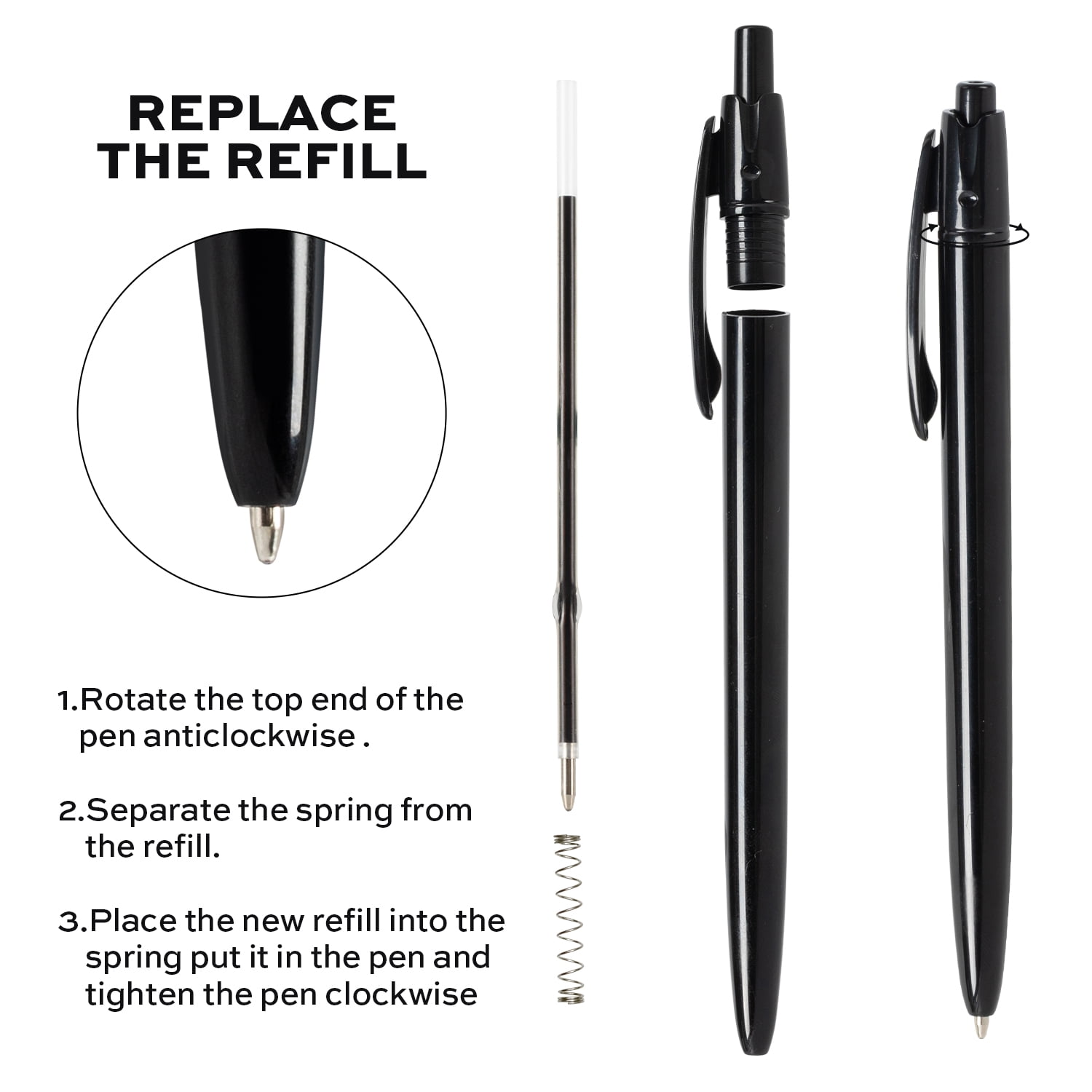 deli 100 Pack Retractable Ballpoint Pens, 1.0MM Black Ink,Smooth Writing, No Bleed, Comfortable Grip