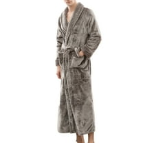 Previn Men's Plush Robe Soft Long Sleeve Long Winter Warm Flannel Loose Fit Fuzzy Fleece Bathrobe Luxury Fall Grey Large-X-Large