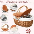 thumbnail image 3 of Wicker Insulated Picnic Basket with Lid Wicker Picnic Basket with Folding Handles and Insulated Cooler Bag for Camping Outdoor Easter Valentine Birthday Gift(White), 3 of 6