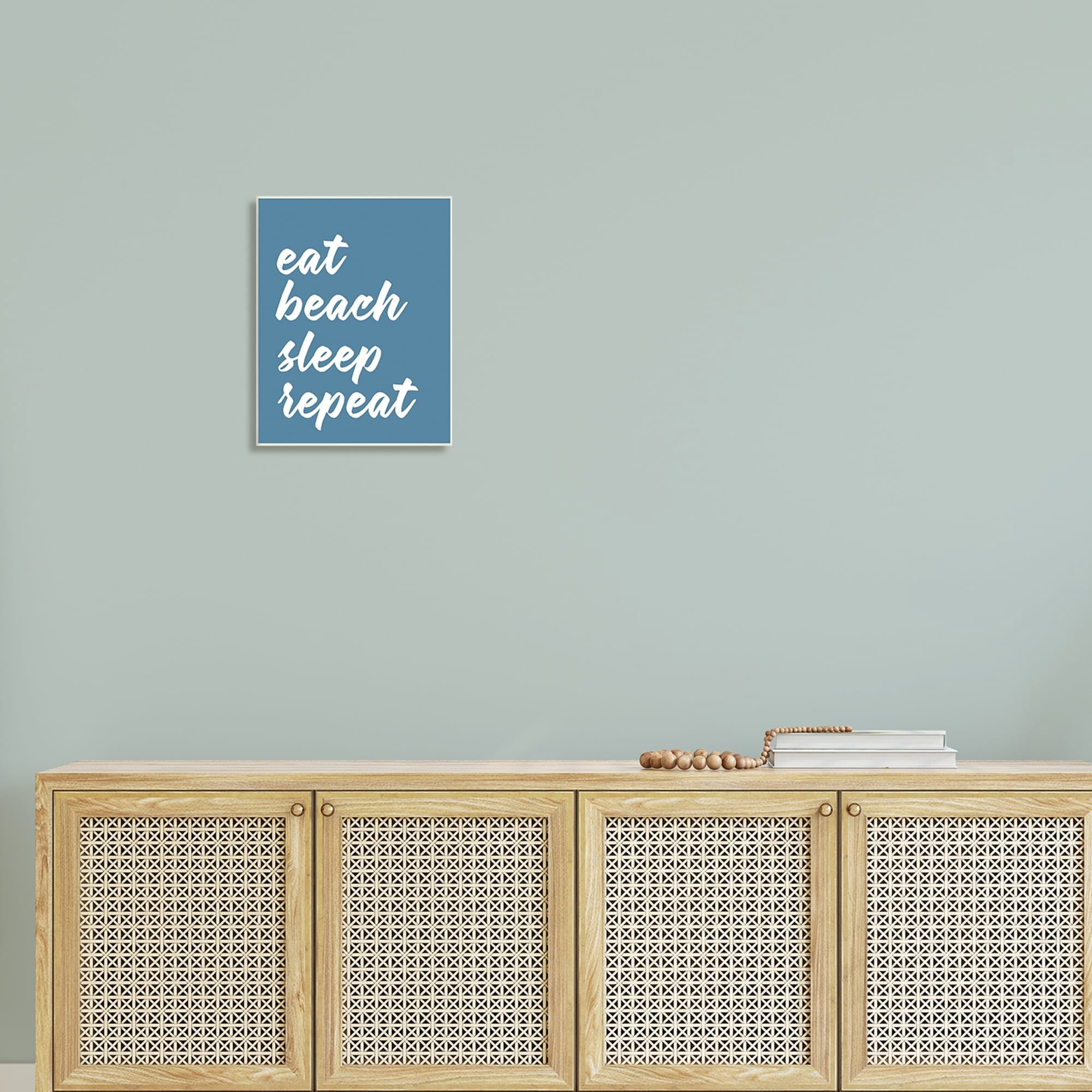 Stupell Industries Eat Beach Sleep Repeat Blue Script Phrase Graphic Art Unframed Art Print Wall Art, Design by Lettered and Lined