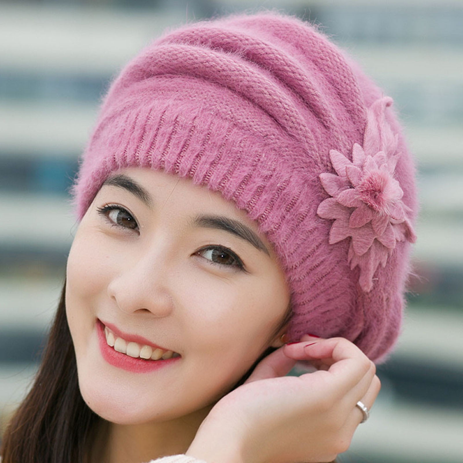TINZ Fashion Womens Flower Knit Crochet Hat Winter Warm Cap Beret