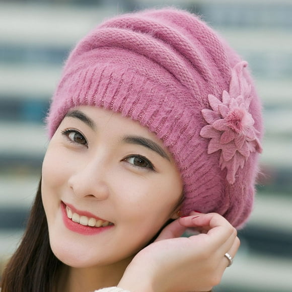 WIZUTIZ Fashion Womens Flower Knit Crochet Beanie Hat Winter Warm Cap Beret Purple up to 50% Off