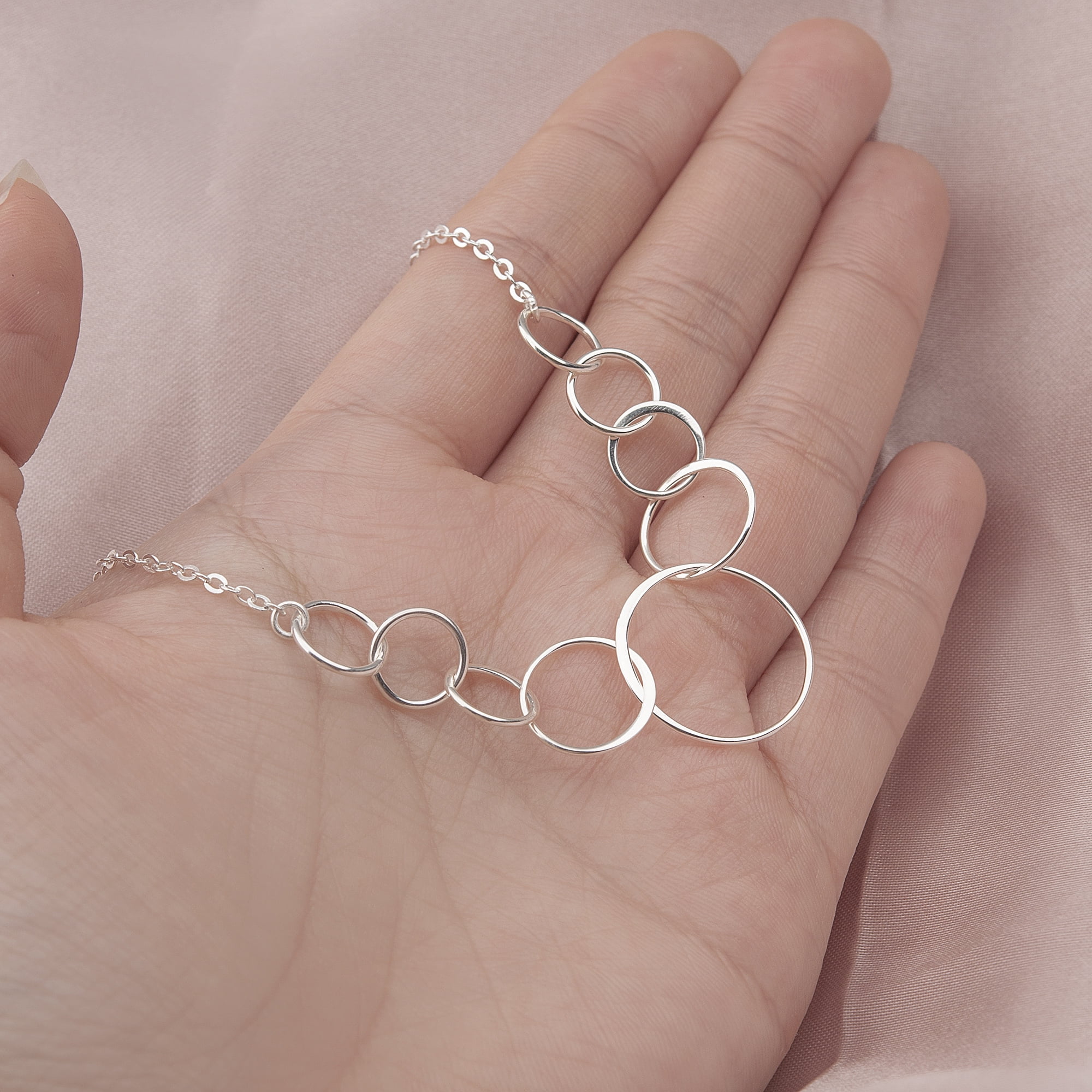 Anavia 90th Birthday Gift for Nana, 925 Sterling Silver 9 Flat Circles Necklace, Ninetieth Birthday Gift for Grandma -[Custom Name]