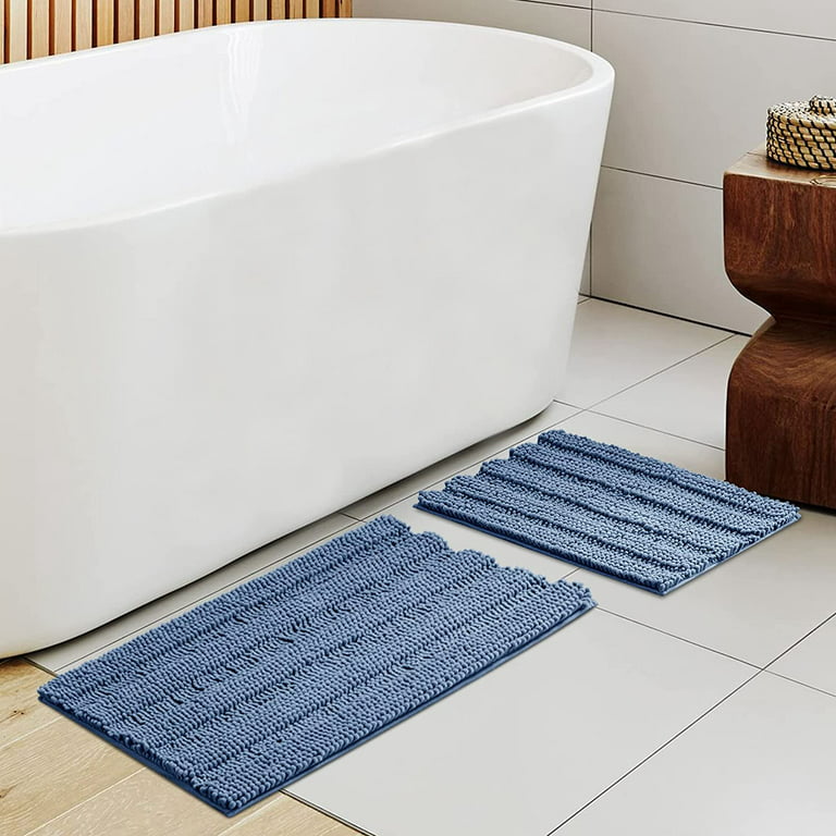 Subrtex Non-slip Bathroom Rugs Chenille Soft Striped Plush Bath