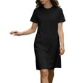 thumbnail image 2 of Women's Crew Neck T-Shirt Dress, Short Sleeve Relaxed Fit Straight Cut Mini Dress, Basic Casual Slimming Dress for Everyday Wear, Spring and Summer Outfits Black L, 2 of 4