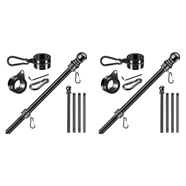 2X Flag Pole Set for House Porch, 6 FT Thickened Stainless Steel Wall Mount Flagpole Rotating Flagpole Rings No Bracket