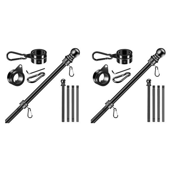 2X Flag Pole Set for House Porch, 6 FT Thickened Stainless Steel Wall Mount Flagpole Rotating Flagpole Rings No Bracket,2 x Flag Pole kit(without base),Black