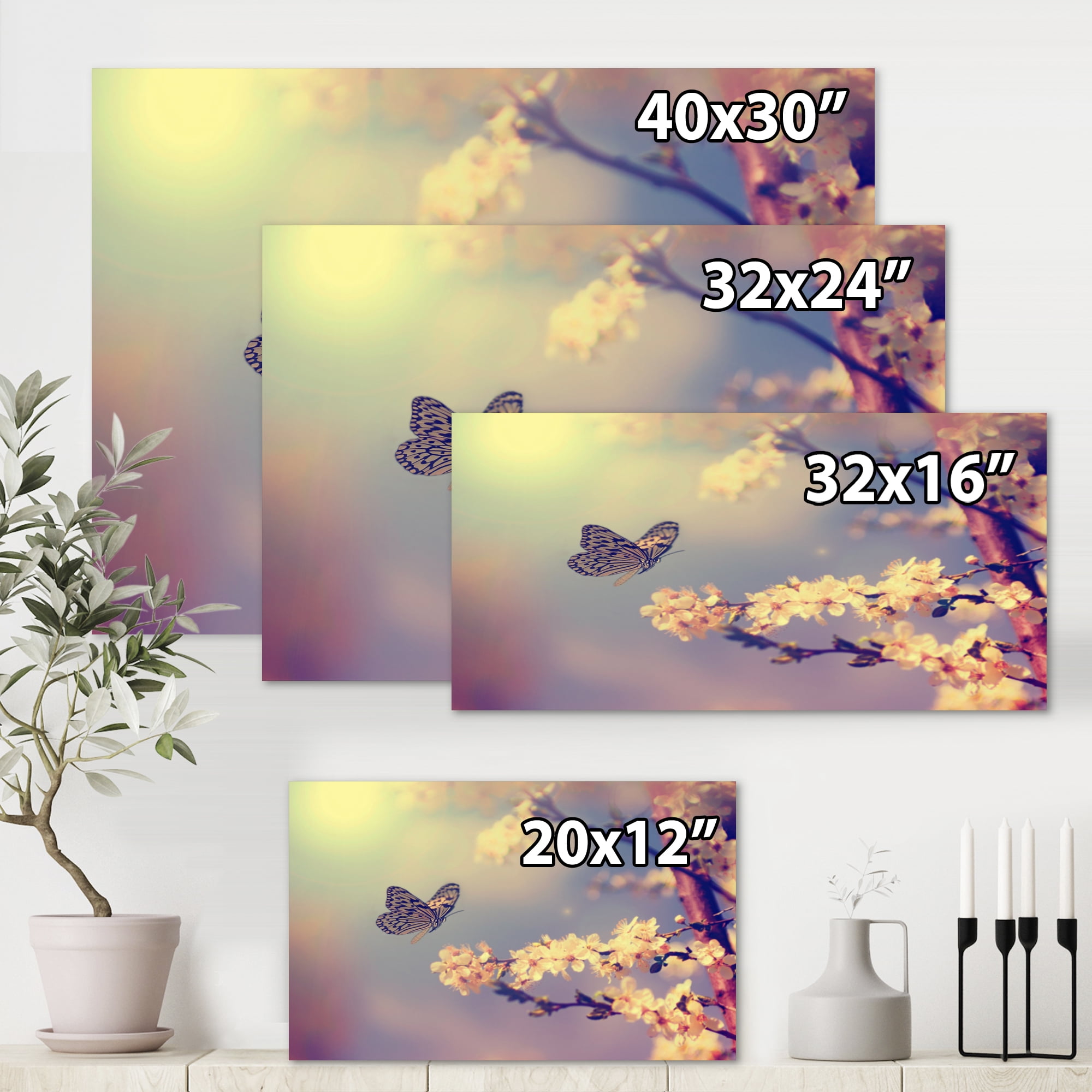 Designart ' Ancient Butterfly Flying To A White Flower ' Traditional Canvas Wall Art Print