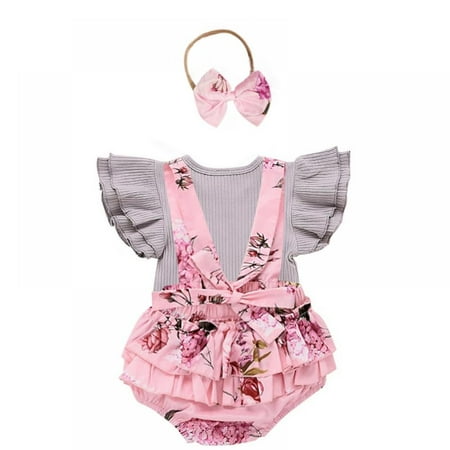 

LOVEBAY Infant Baby Girls Summer Outfits Newborn Kids Baby Girls Clothes Baby Girl Tops Bodysuit+Flower Printed Pants+Headband