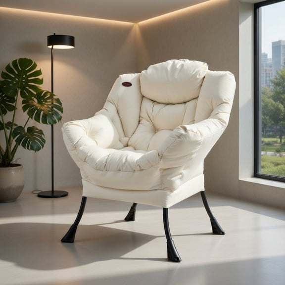Kadyn Lazy Chair Large Accent Chair,Modern Lounge Reading Chair with Steel Frame & Side Pocket,Upholstered Armchair for Living Room,Bedroom,Dorm,Beige