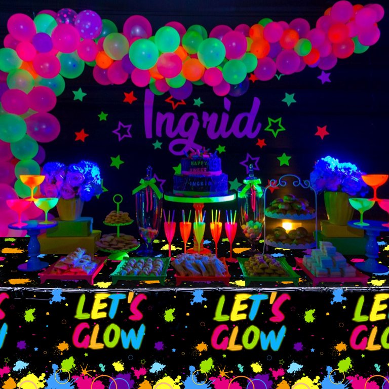 Tiamon 3-Pack Glow Party Table Covers - Neon Plastic, 54x108 Inch, Disposable For Black Light Birthday Decor
