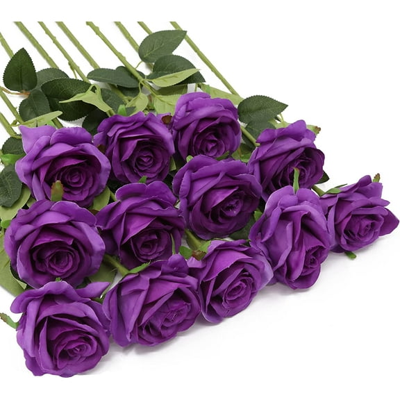 12Pcs Blue Roses Artificial Flowers Fake Silk Rose Flowers Bouquet with Long Stem Faux Roses Life-Like Flowers for Wedding Home Decor Floral Arrangement Party Table Centerpieces (Royal Blue) A