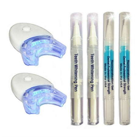Always White Professional Whitening Kit for two! 2  Accelerator Led Lights with attached trays + 2 Teeth Whitening Pens 35% + 2 Remineralization - At Home System! Made in