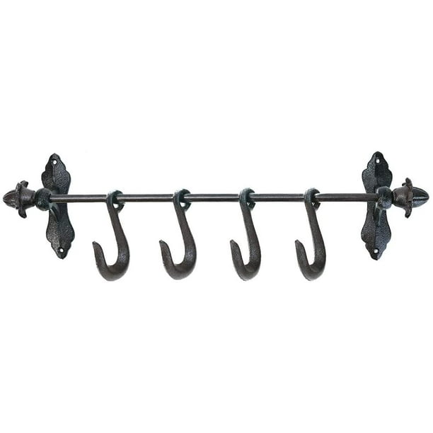 Heavy Duty Cast Iron Coat Hook Wall Planter Hanger - 49CM/19.3INCH &  Slidable 4 Hooks - Home & Garden Decorative Vintage Hanging Hook Wall  Decoration for Clothes Hats Towels Cups Pans Pots 