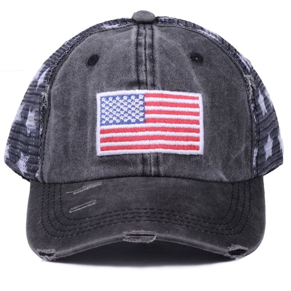 American Flag Trucker Hat Patriotic Distressed BaseballHat with Star Mesh Back for USA 250th Anniversary Independence Day Unisex