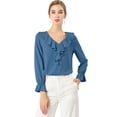 thumbnail image 1 of INSPIRE CHIC Women's Ruffle V Neck Elegant Office Work Chiffon Blouse Top, 1 of 6