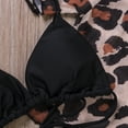thumbnail image 5 of Douhoow 3Pcs Women Leopard Swimsuits Bikini Crop Tops+Sling Bra+Lace Up Panties, 5 of 7