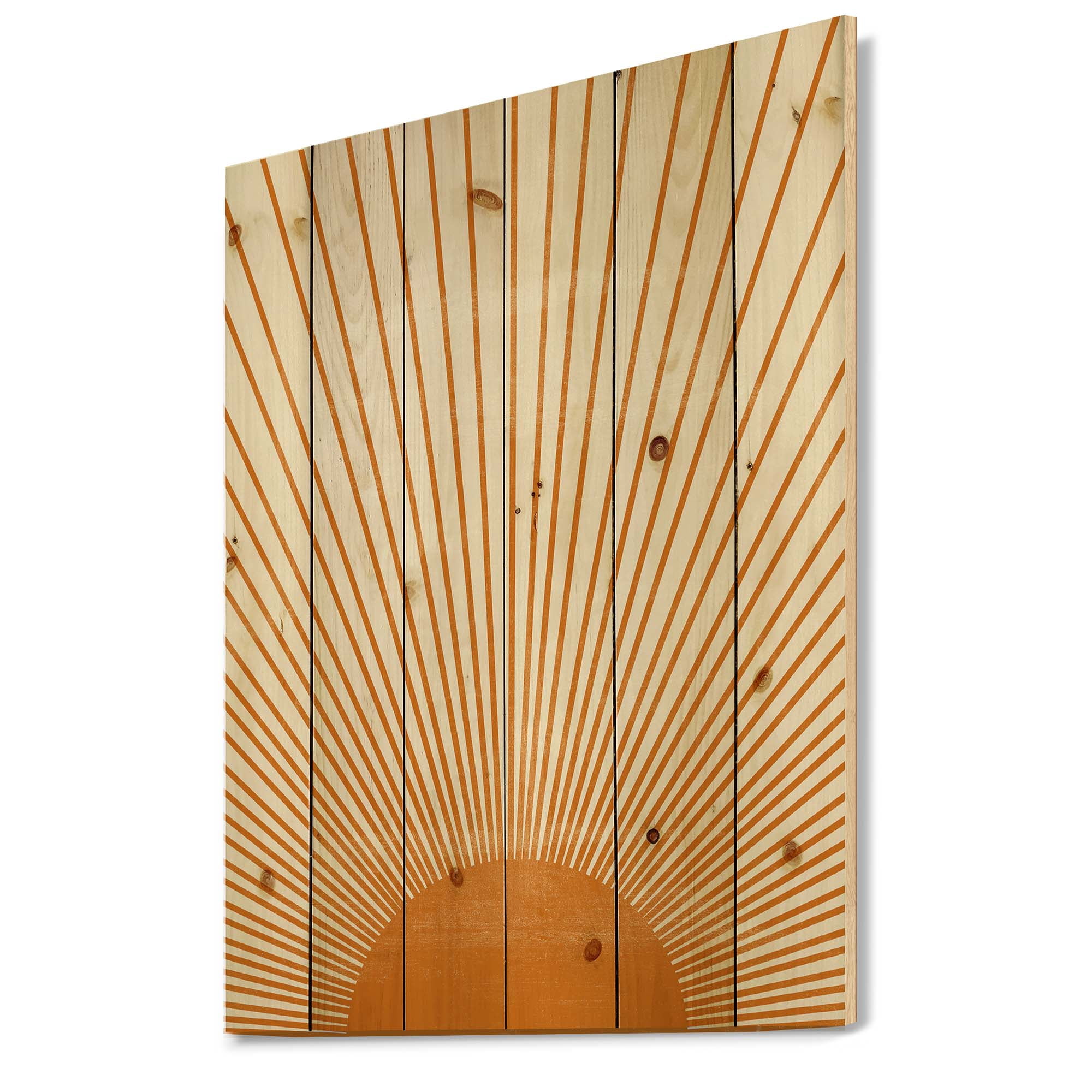Designart 'Orange Sun Print On Beige III' Modern Print on Natural Pine Wood