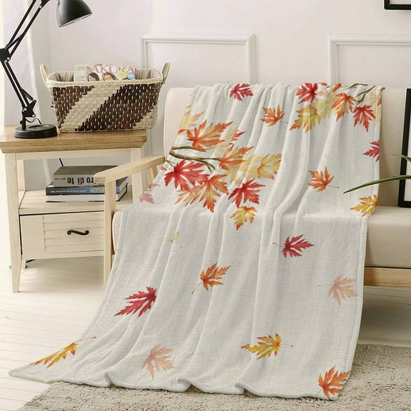 Maple Leaf Throw Flannel Blanket 40x50In Fall Fallen Leaves Branch Vintage Linen Autumn Super Soft Cozy Bed Blanket, Lightweight Plush Fuzzy Bed Throw for Bedroom Sofa Couch Living Room
