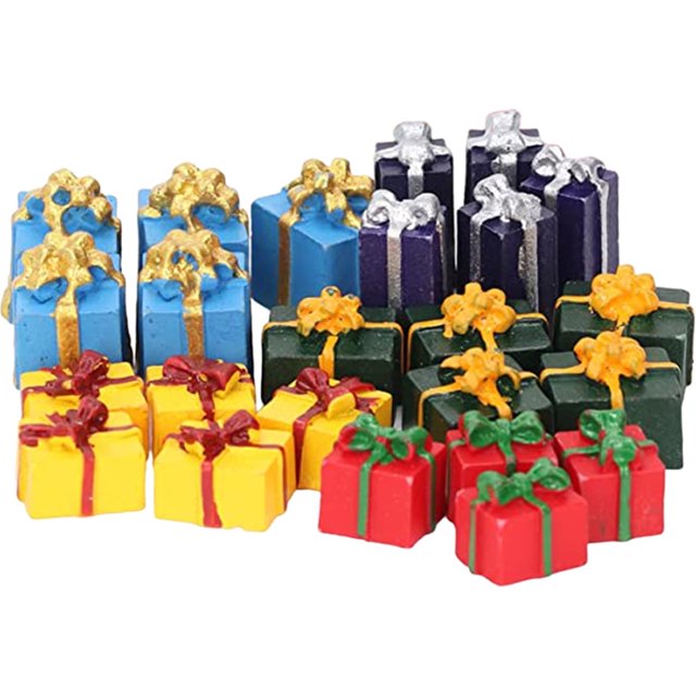 Guangmc 25 cajas de resina envueltas para regalo de casa de muñecas, accesorio en miniatura, decoración navideña