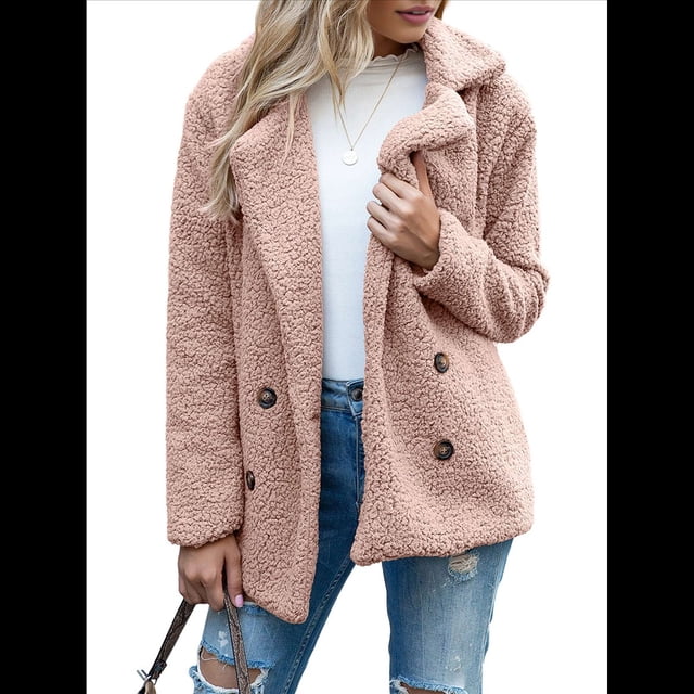 Abrigos de Invierno para Mujer, de Forro , Piel Sintética, de Oveja, Chaquetas Extragrandes y Modernas, Ropa de Abrigo Cálida Rosa XXL