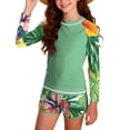 thumbnail image 2 of BRGZLK Girls' 2 Piece Swimsuit Summer Beach Hawaiian Print Long Sleeve Quick-Dry Rash Guard Bathing Suit with Boyleg Shorts Swimwear Modest Two-Piece Swimsuit Set Green B 14-15 Years, 2 of 7