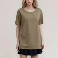 thumbnail image 2 of Women's Fashion Round Neck Plus Size Short Sleeved Solid Color T Shirt with Figure-Friendly Cut, 2 of 5