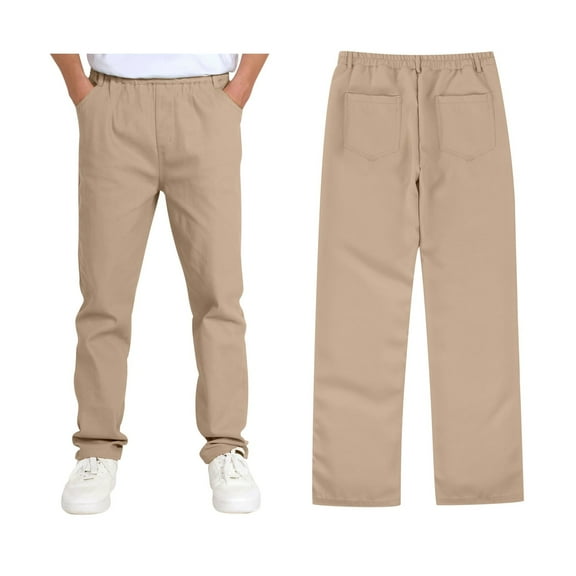 Girls Dress Pants High Stretch Elastic Waist Flat Front School Slacks with Pockets for Kids