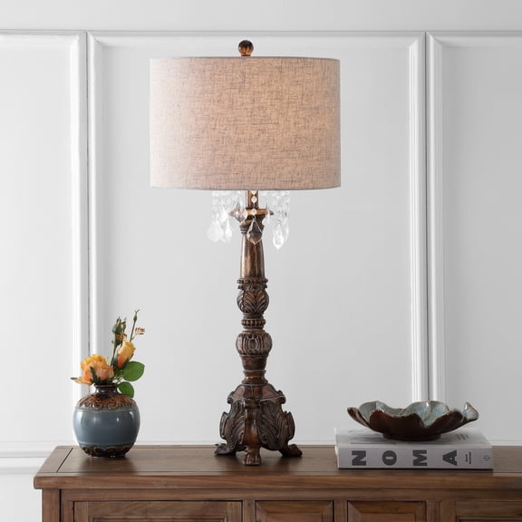JONATHAN Y Carlisle 33.5" Resin/Acrylic LED Table Lamp, Antique Brown, JYL3030A
