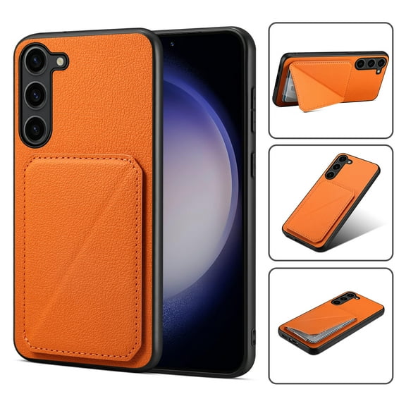Case Compatible with Samsung S23, Wallet Case with Hidden Card Holder, withKickstand Card Slots Classic PU Cowhide Leather Cover for Men Women Girls for Samsung Galaxy S23, Orange
