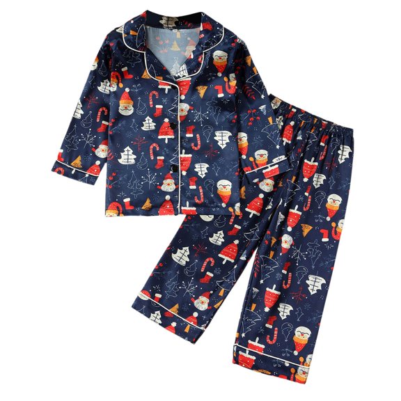 AWZXDE Christmas Pajamas Outfits Set Boys Winter Pajamas Long Sleeve Top With Pants Holiday For Kids Festive Family Outfit Blue,7-8 Years