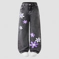 thumbnail image 2 of TOWED22 Girl's Baggy Jeans Denim Ripped High Waisted Butterfly Graphic Print Straight Wide Leg Cargo Joggers Pants Grey,9-10 Y, 2 of 8