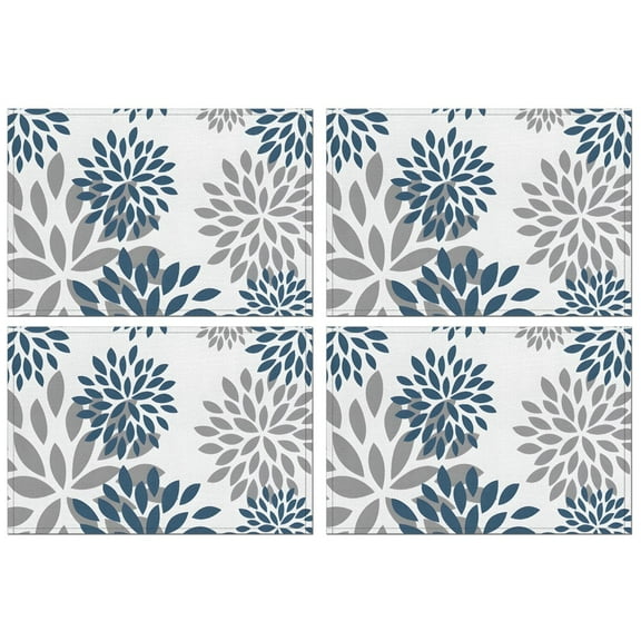 Purple Floral and Petal Pattern Summer Placemats Table Placemats Set Of 4-Linen Kitchen Washable Placemats Table Mats 11.8"x17.7" Non-Slip Heat Resistant