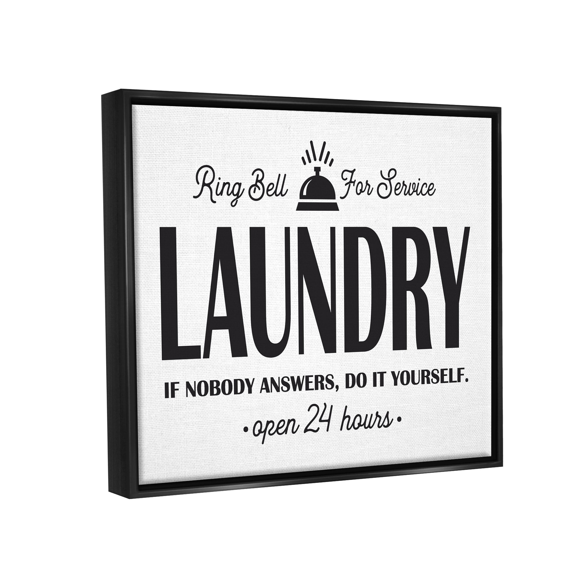 Stupell Industries Ring Bell Laundry Signage Vintage Text Style Graphic Art Luster Gray Floating Framed Canvas Print Wall Art, Design by Lettered and Lined