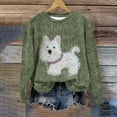 thumbnail image 2 of Olyvenn Women's 2025 Fall Cute Dog Print Tees Crewneck Casual Sweatshirts Trendy Loose Long Sleeve Pullover Graphic Tops Army Green L, 2 of 4