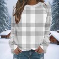 thumbnail image 5 of Women's Lightweight Sweatshirts Plaid Checkered Print Crewneck Pullover Long Sleeve Loose Christmas Casual Tops (M, Gray), 5 of 7