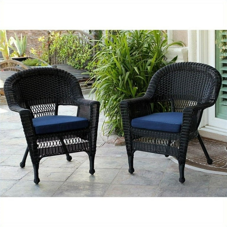 Jeco Wicker Chair in Black with Tan Cushion Set of 2