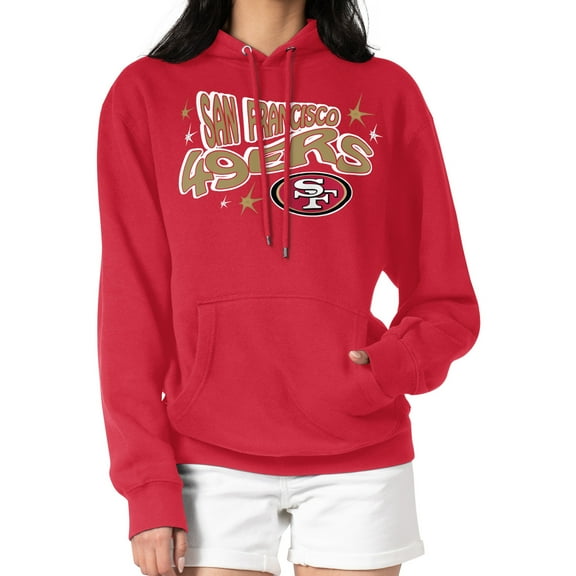 Women's Starter Scarlet San Francisco 49ers Fireworks Fleece Pullover Hoodie