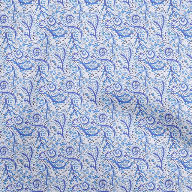oneOone Polyester Spandex Medium Blue Fabric Floral Sewing Craft Projects Fabric Prints By Yard 56 Inch Wide