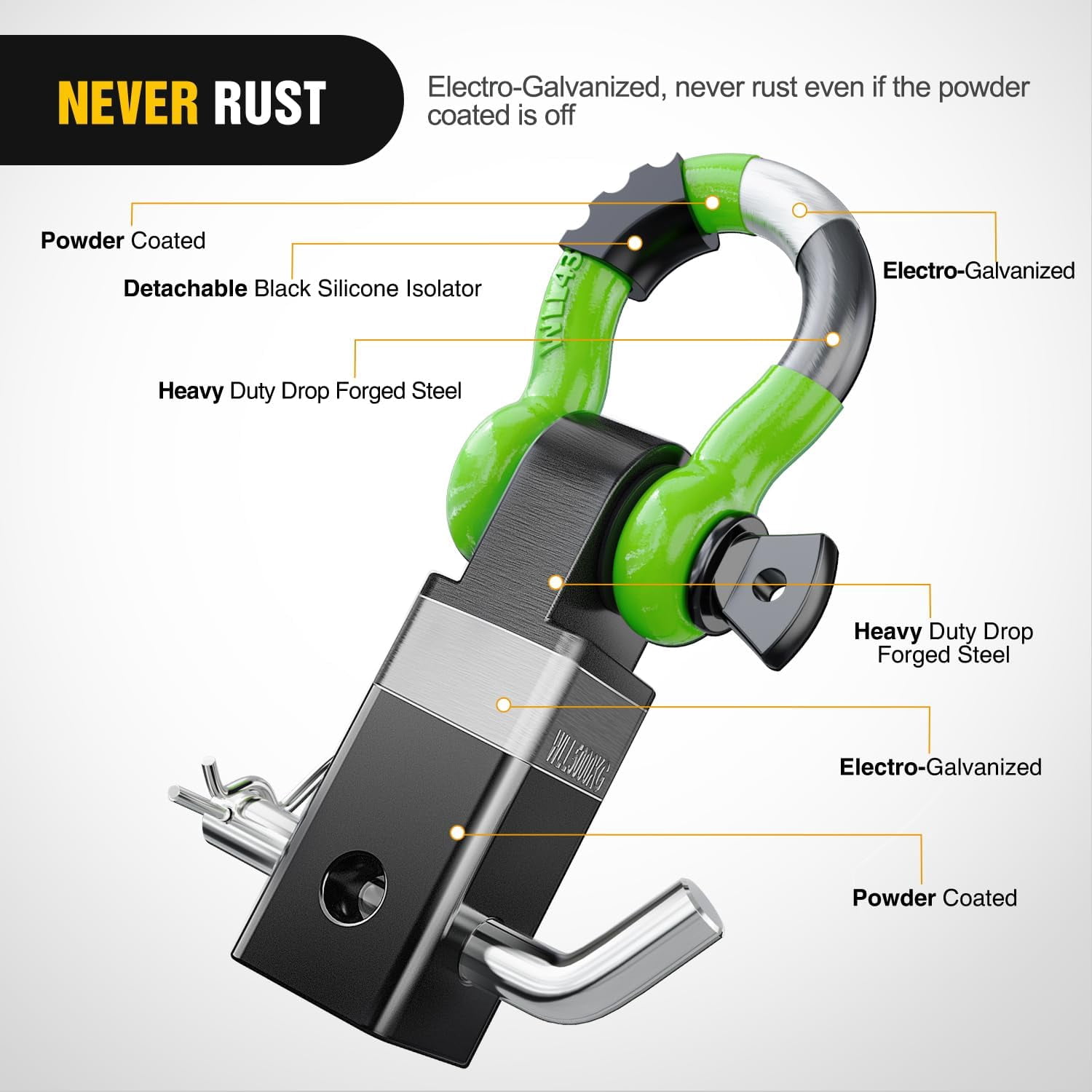 Nilight Shackle Hitch Receiver 2inch 45000 LBs Breaking Strength 3/4" D Ring Shackle w/Trailer Hitch Pin Heavy Duty Solid Recovery Towing Kit for Trucks Jeeps Off-Road