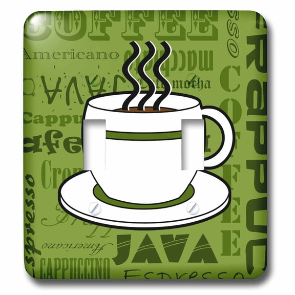 3dRose, Coffee Lover Gift - Coffee Words Print - Green, double toggle switch