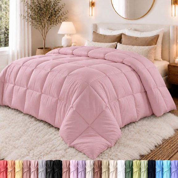 Utopia Bedding Comforters Queen Size, All Season Duvet Insert, Down Alternative Box Stitched Bed Comforter with Corner Tabs, Machine Washable (Pink)
