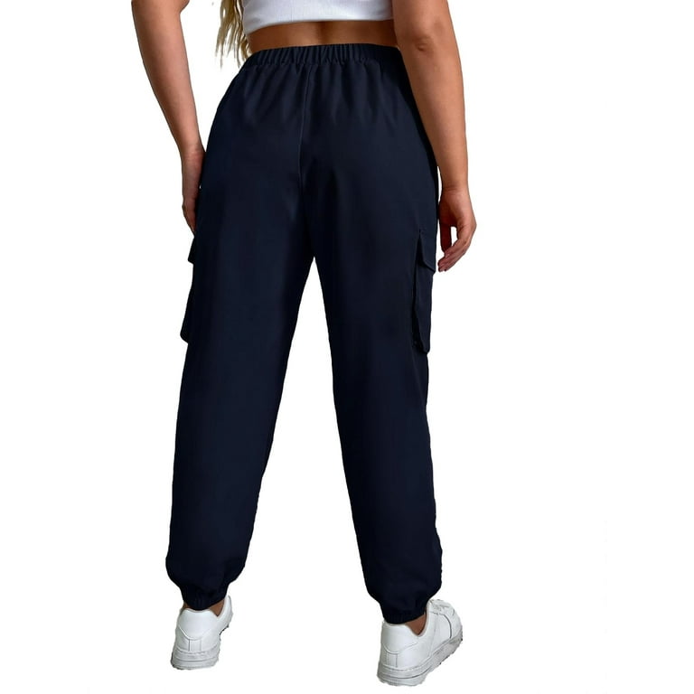 Casual Solid Cargo Pants Navy Blue Plus Size Pants Women s Walmart