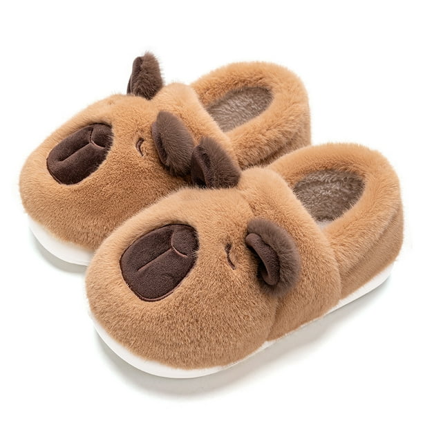 Bonitas zapatillas de algodón de capibara de felpa, tacón medio envolvente, antideslizantes, cálidas y transpirables, zapatos de felpa para interiores, zapatillas cálidas para parejas para el hogar