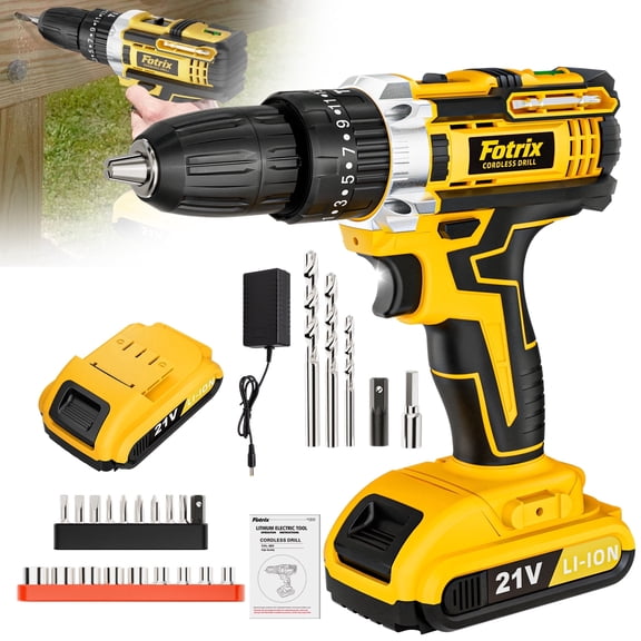 21V Cordless Drill, 2 Speed, Keyless 3/8" Chase Drill with LED Light, Equipped, one battery&paper box pack