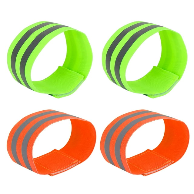 Unique Bargains 4 Pcs Bandes Réfléchissantes pour Bras Bandeaux Réfléchissants Haute Visibilité pour Cyclisme Nocturne Bandes Réfléchissantes Vert Orange