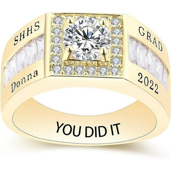 Ccjcinata Fully Personalized Customized class rings Sterling Silver Men's High School and College Class Ring – Classic Collection (Sterling Silver - Gold Plated)