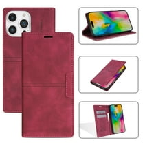 for iPhone 16 Pro Wallet Case Cover, Luxury Wallet Case with Card Holder Magnetic Clasp Kickstand PU Leather Folio Protective Phone Case for iPhone 16 Pro, Winered