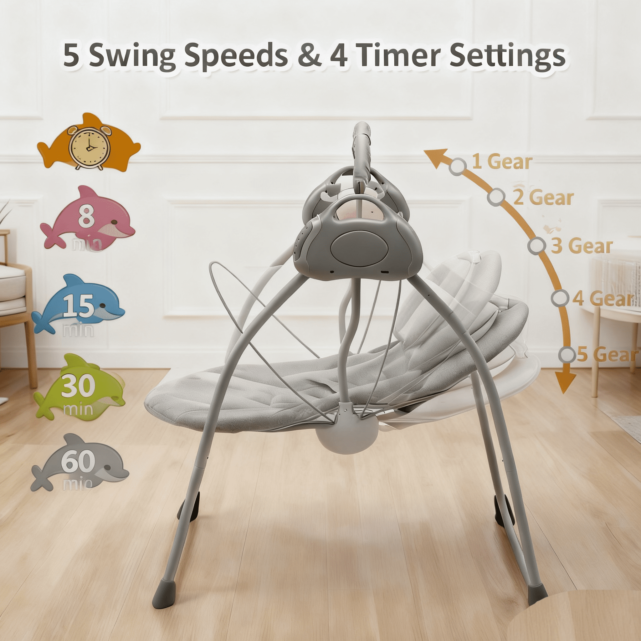 HDUTNGISN Gray Electric Baby Swing for Newborns,Motorized with Bluetooth Music & Remote Control