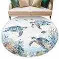 thumbnail image 2 of Sea Turtle Coastal 6ft Round Rug, Summer Beach Coral Ocean Blue Nautical Non-Skid Rubber Backing Large Area Rugs - Living Room Bedroom Home Office, Indoor Floor Mat Carpets Washable Rug, 2 of 9